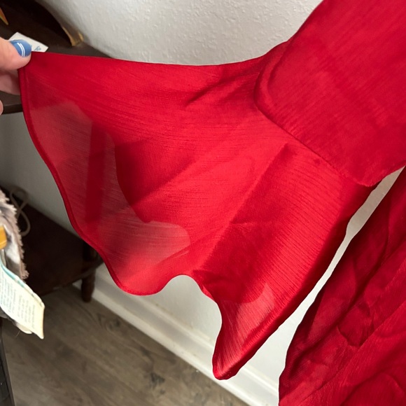 1011 I.N. Studio Red Lace Detail Blouse w/flare sleeves - Picture 7 of 10